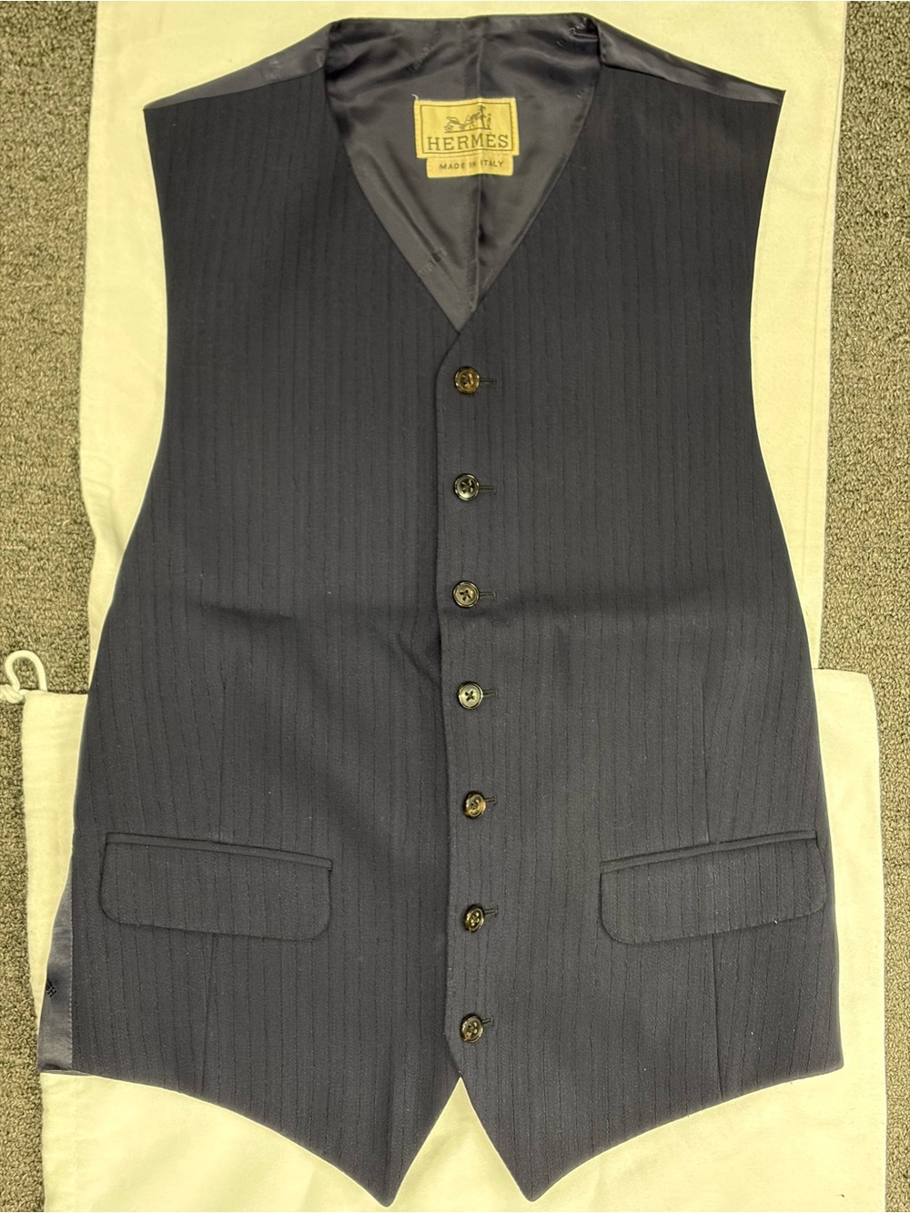 Hermes Men's Navy Pinstripe Waistcoat Vest